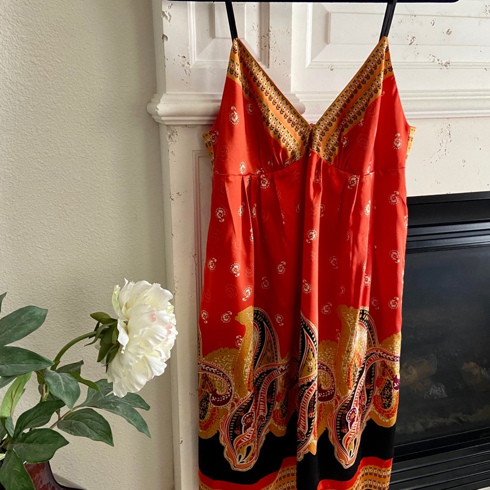 ICE Satin Paisley Dress Orange + Red, Sz S